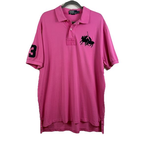 Polo Ralph Lauren Vintage 80s Pink Polo Shirt Mens XL Rugby #3 Double Big Pony - Picture 1 of 14